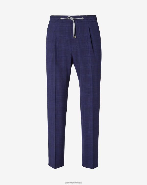 رجال Corneliani أزرق بنطال رياضي من الصوف بكسرات S130s ملابس Z2F68334