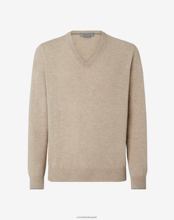رجال Corneliani اللون البيج رقبة على شكل حرف V من الكشمير النقي ملابس Z2F68145