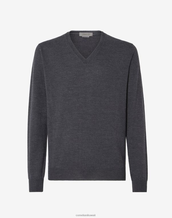 رجال Corneliani الرمادي الداكن كنزة صوفية من صوف ميرينو باللون الرمادي الداكن برقبة على شكل حرف V ملابس Z2F68170