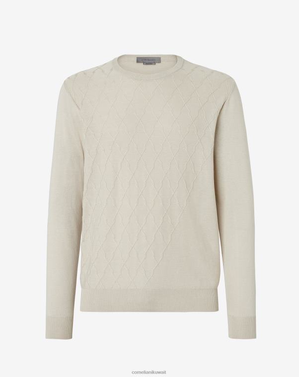 رجال Corneliani اللون البيج سترة من القطن والحرير بياقة دائرية ملابس Z2F68124