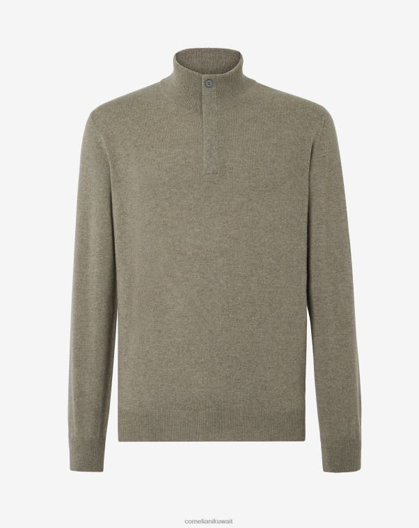 رجال Corneliani الجيش الأخضر رقبة دوارة من الكشمير مع أزرار ملابس Z2F68160