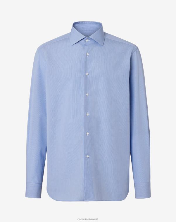 رجال Corneliani أزرق قميص بوبلين قطني بخطوط صغيرة ملابس Z2F68177