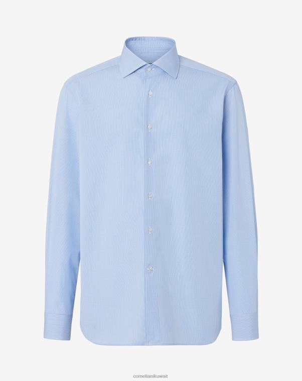 رجال Corneliani أزرق فاتح قميص قطن بخطوط صغيرة ملابس Z2F68178