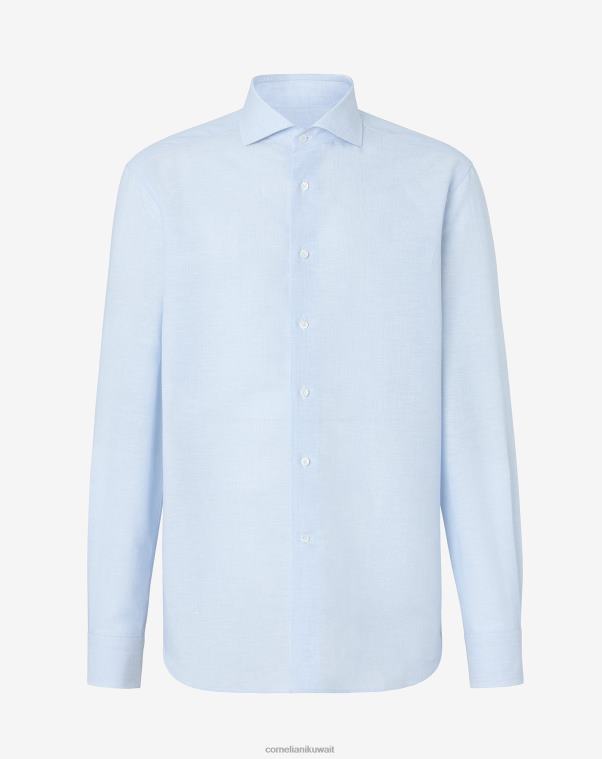 رجال Corneliani أزرق قميص من الكتان والقطن مع نمط ملابس Z2F68192