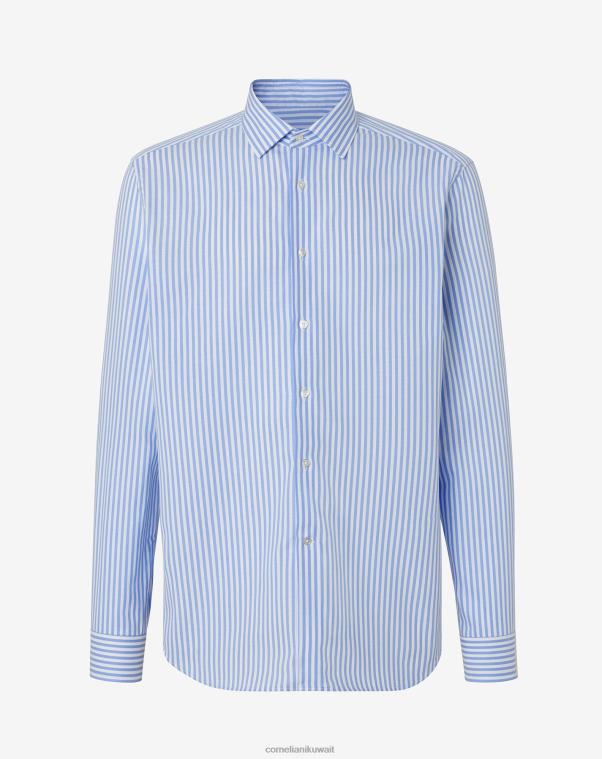 رجال Corneliani أزرق قميص من القطن المنسوج الهيكلي ملابس Z2F68196