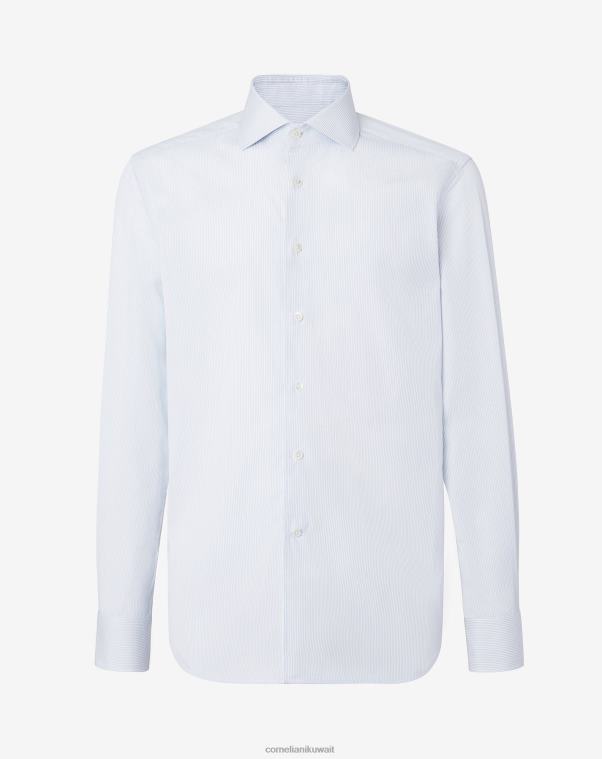 رجال Corneliani أزرق فاتح قميص قطن مخطط ملابس Z2F68205