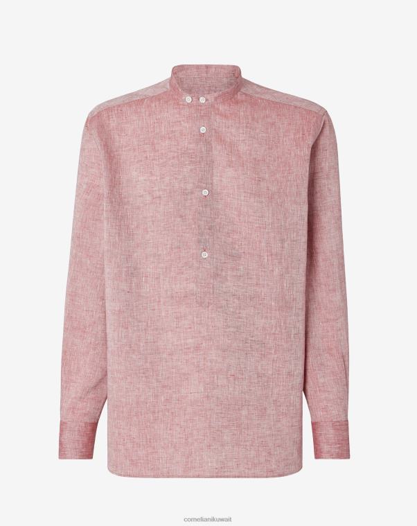 رجال Corneliani بوردو قميص الكتان شامبراي ملابس Z2F68212