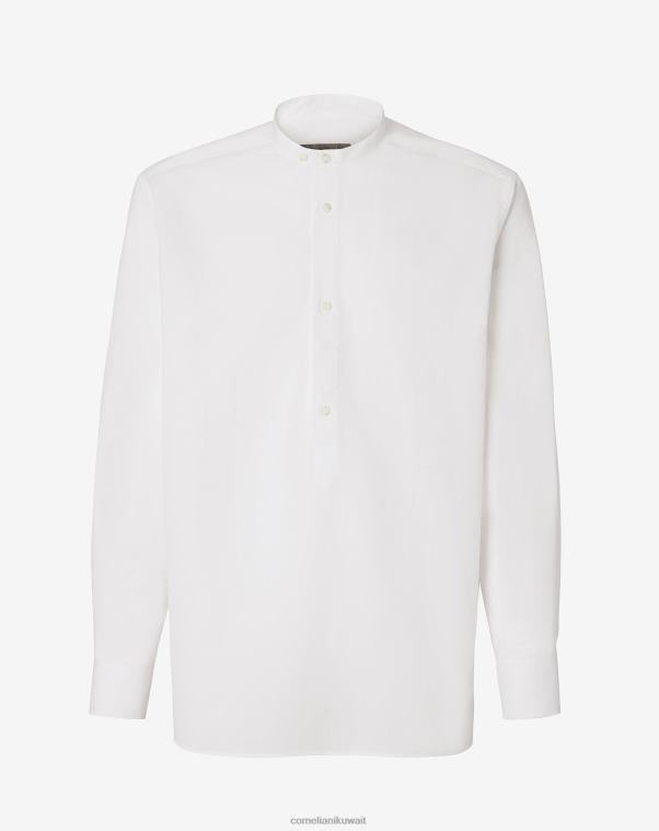 رجال Corneliani الأبيض البصري قميص من القطن والكتان باللون الأبيض البصري ملابس Z2F68214