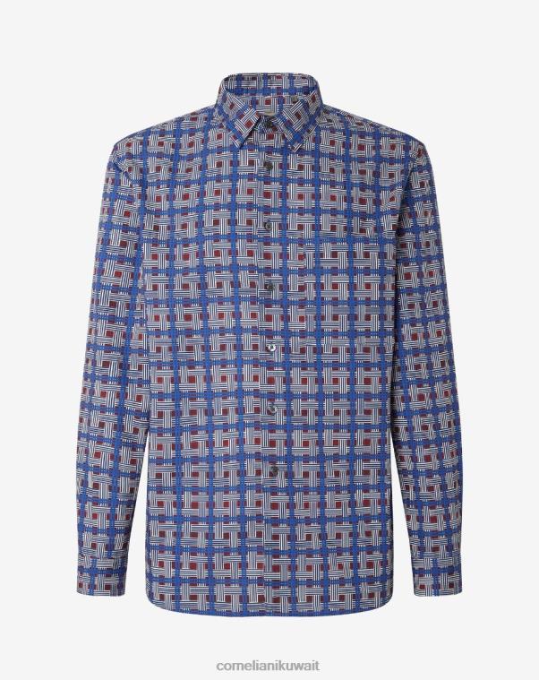 رجال Corneliani أزرق قميص حرير مطبوع ملابس Z2F68222