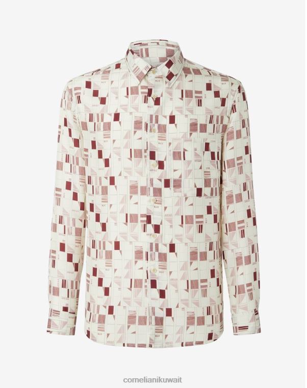رجال Corneliani بوردو قميص حرير مطبوع ملابس Z2F68223