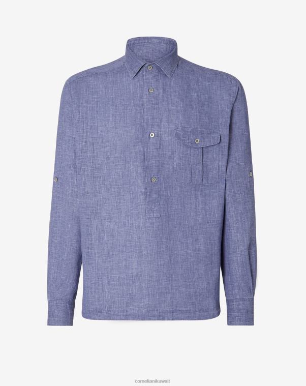 رجال Corneliani أزرق قميص الكتان المغسول ملابس Z2F68225