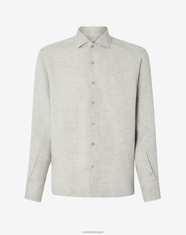 رجال Corneliani اللون البيج قميص من القطن الكتاني المتعرج ملابس Z2F68226