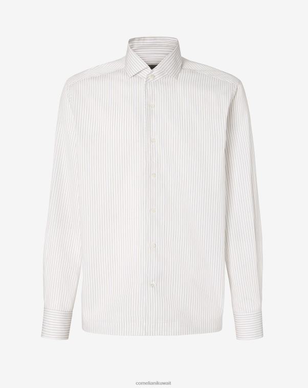 رجال Corneliani الرمادي اللؤلؤ قميص قطني مخطط صغير ملابس Z2F68228