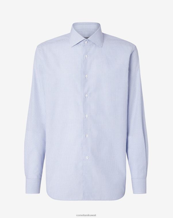 رجال Corneliani أزرق فاتح قميص قطن بكاروهات صغيرة ملابس Z2F68236