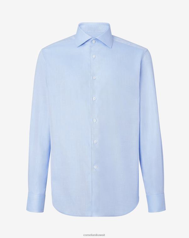 رجال Corneliani أزرق فاتح قميص قطن متعرج ملابس Z2F68239