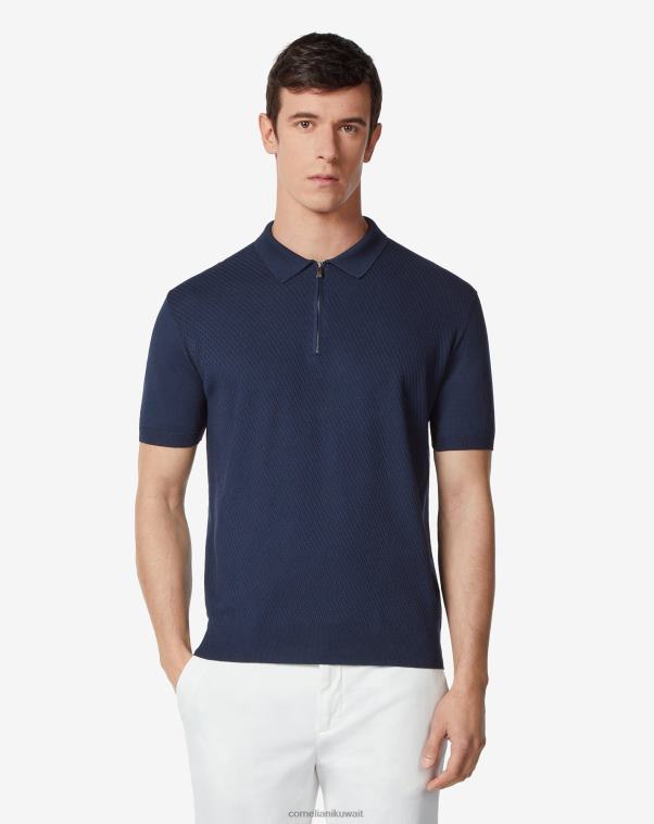 رجال Corneliani الأزرق الداكن قميص بولو بأكمام قصيرة من قطن بيما ملابس Z2F68257