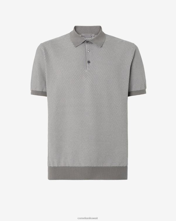 رجال Corneliani رمادي بولو من القطن والحرير بأكمام قصيرة ملابس Z2F68259