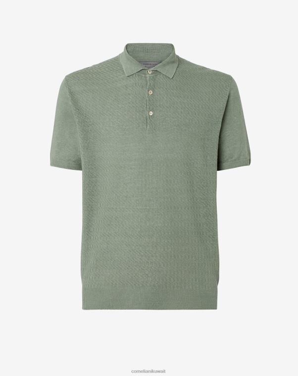 رجال Corneliani أخضر قميص بولو من الكتان بأكمام قصيرة ملابس Z2F68262