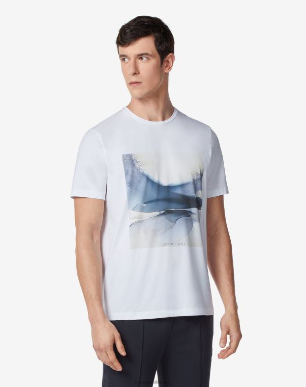 رجال Corneliani أبيض تي شيرت من القطن بياقة دائرية وطبعة ملابس Z2F68287