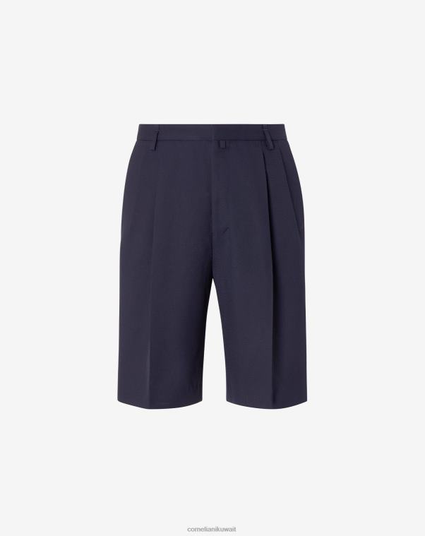 رجال Corneliani الأزرق الداكن شورت من الصوف الخالص ذو طيات ملابس Z2F68338