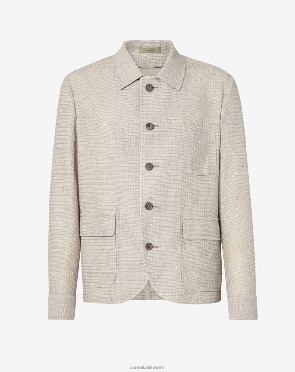 رجال Corneliani اللون البيج سترة قميص دائرية من قطن الجيرسيه العضوي ملابس Z2F6844