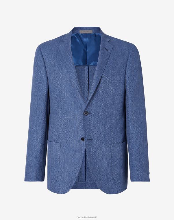 رجال Corneliani الأزرق الداكن سترة من الكتان والصوف ذات زرين ملابس Z2F6862