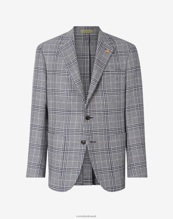 رجال Corneliani أزرق سترة من القطن والكتان بثلاثة أزرار ملابس Z2F6868