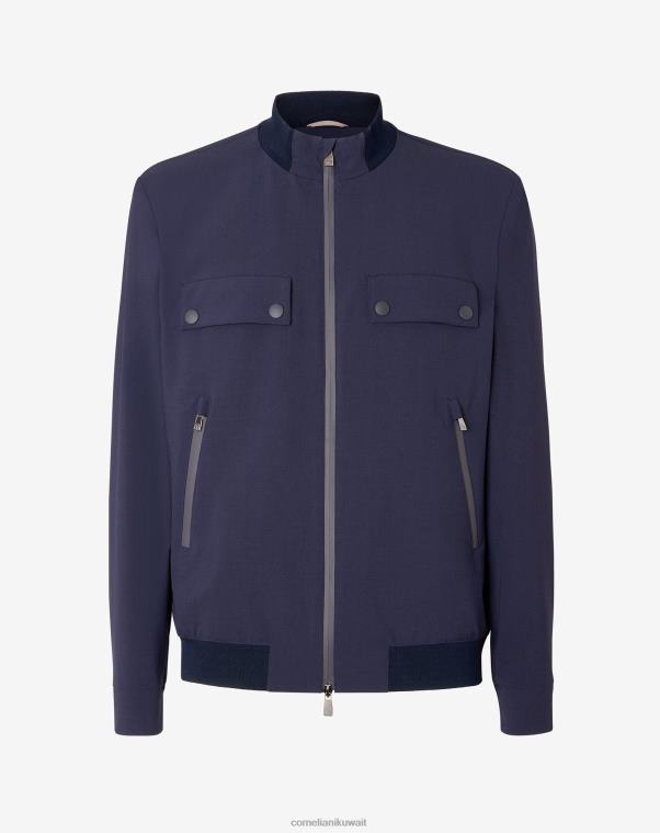 رجال Corneliani الأزرق الداكن قاذفة صوفية مقاومة للماء ملابس Z2F6896