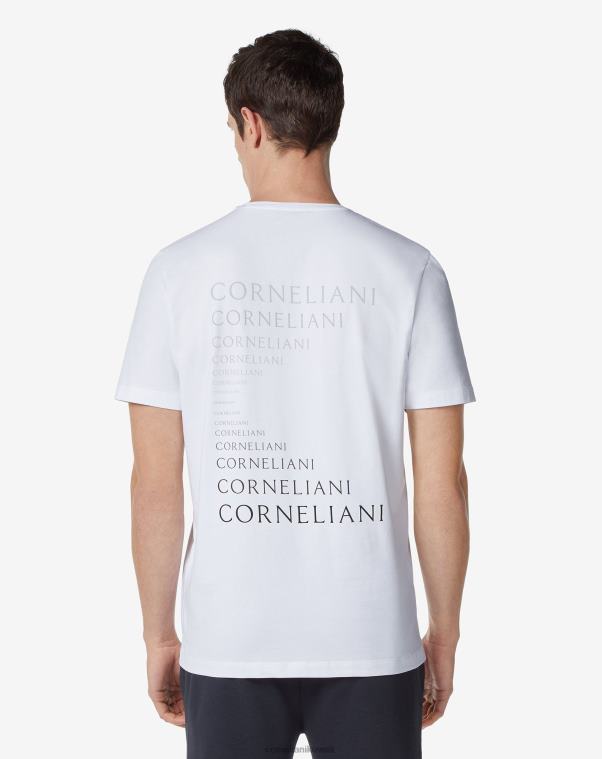 رجال Corneliani أبيض تي شيرت من القطن المطاطي بياقة دائرية ملابس Z2F68285