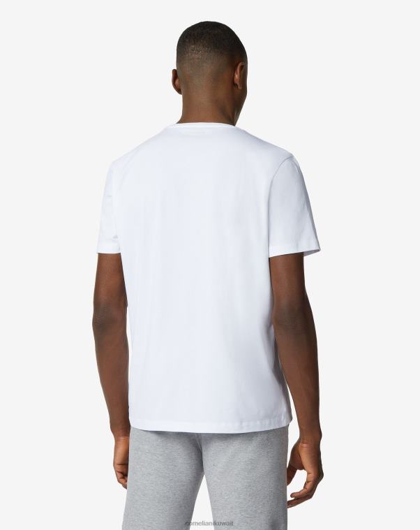 رجال Corneliani أبيض تي شيرت من القطن بياقة دائرية وطبعة ملابس Z2F68289