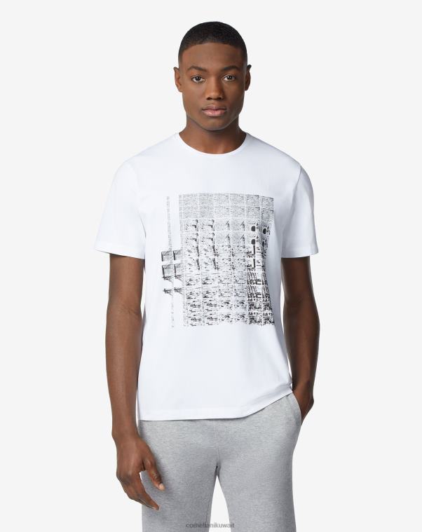 رجال Corneliani أبيض تي شيرت من القطن بياقة دائرية وطبعة ملابس Z2F68290