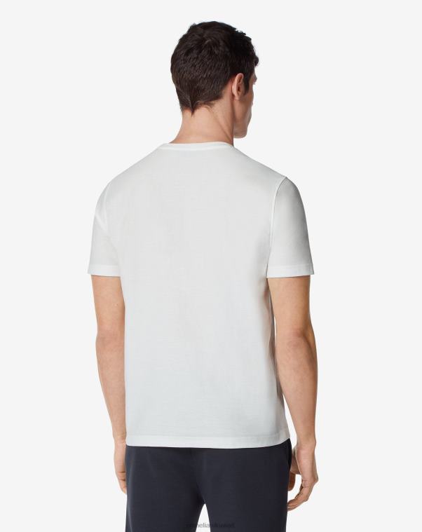 رجال Corneliani أبيض تيشيرت من القطن برقبة دائرية وشعار الماركة ملابس Z2F68300