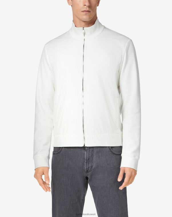 رجال Corneliani أبيض سويت شيرت من القماش بتقنية السحاب الكامل ملابس Z2F68127