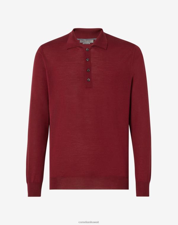 رجال Corneliani أحمر قميص بولو بأزرار فائقة النعومة وأكمام طويلة ملابس Z2F68279