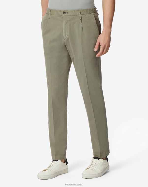 رجال Corneliani أخضر بنطال واحد من القطن والليوسل بكسرات ملابس Z2F68306