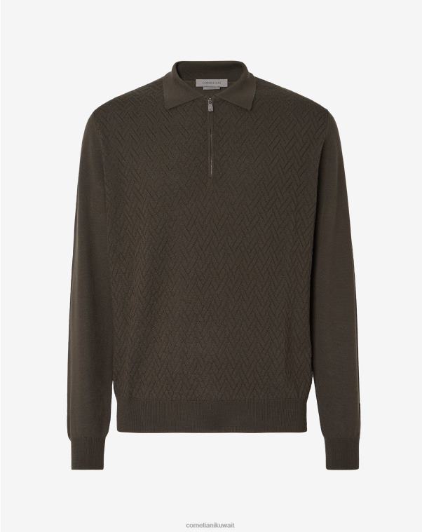 رجال Corneliani أخضر بولو من صوف ميرينو مع خياطة مرتفعة ملابس Z2F68281