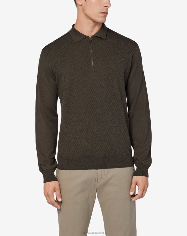 رجال Corneliani أخضر بولو من صوف ميرينو مع خياطة مرتفعة ملابس Z2F68281