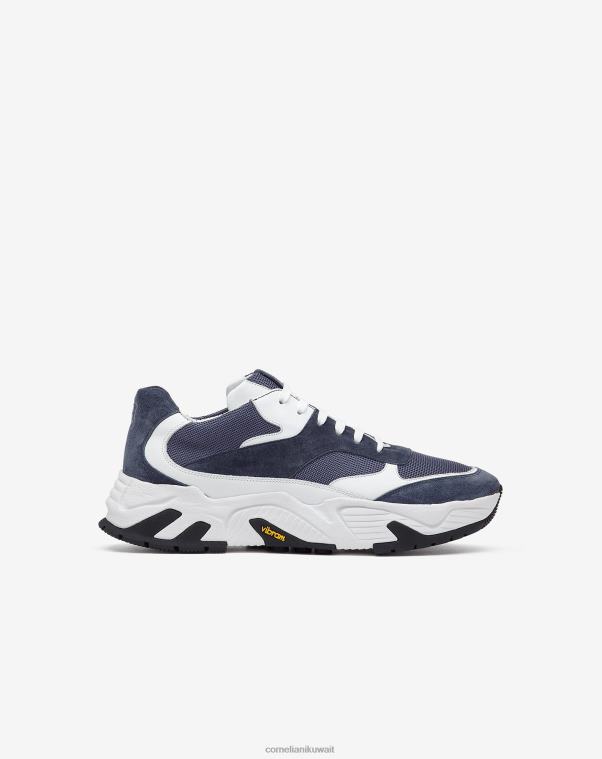 رجال Corneliani أزرق أحذية رياضية جلدية مع نسيج تقني أحذية Z2F68412