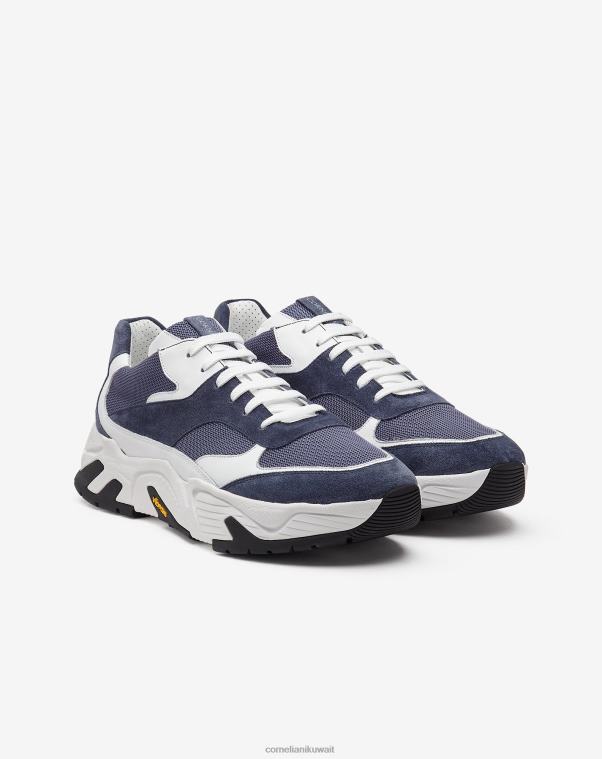 رجال Corneliani أزرق أحذية رياضية جلدية مع نسيج تقني أحذية Z2F68412