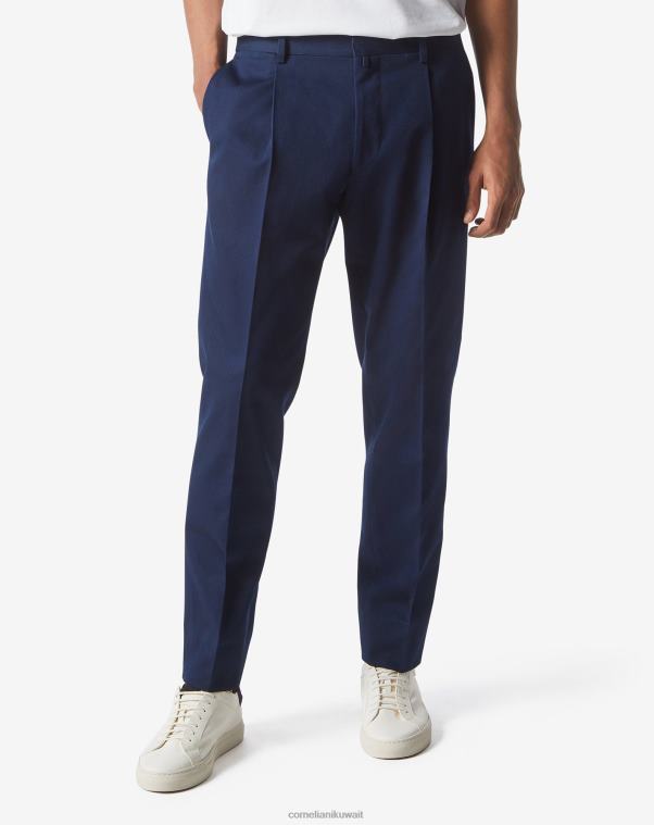 رجال Corneliani أزرق بنطلون من القطن العضوي ذو طيات واحدة ملابس Z2F68333