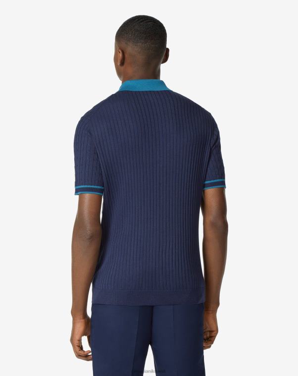 رجال Corneliani أزرق بولو من القطن والحرير بأكمام قصيرة ملابس Z2F68261