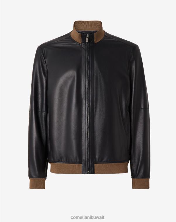 رجال Corneliani أزرق سترة بومبر مصنوعة من جلد نابا خفيف الوزن ملابس Z2F68106