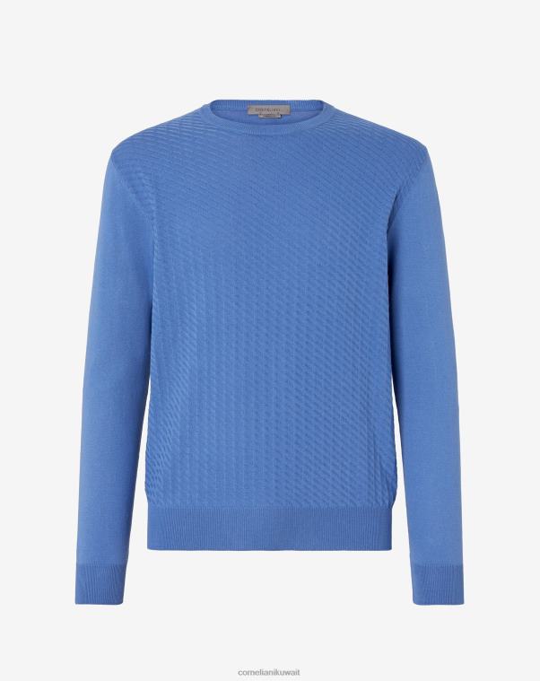 رجال Corneliani أزرق سترة بياقة دائرية من قطن بيما ملابس Z2F68115