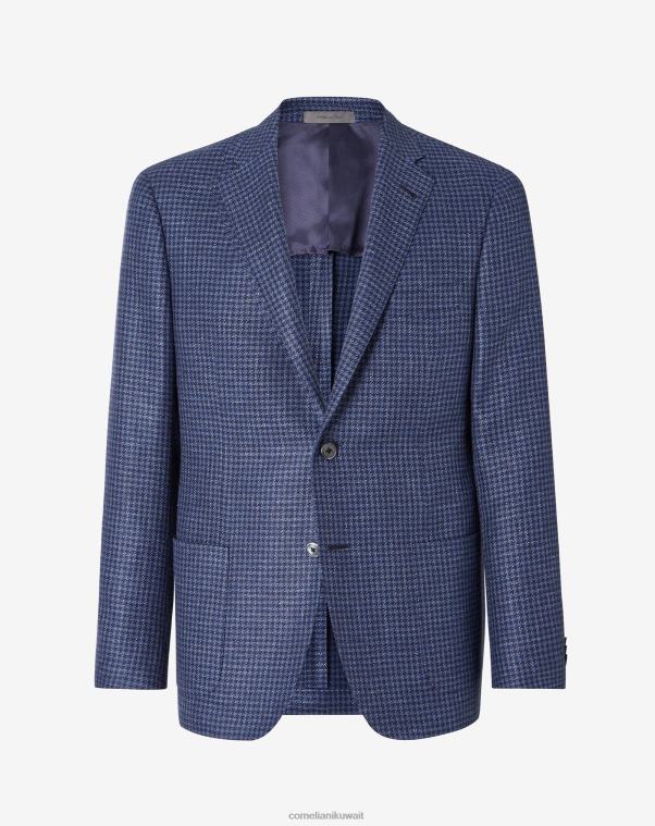 رجال Corneliani أزرق سترة من الصوف والكتان ذات زرين ملابس Z2F6851