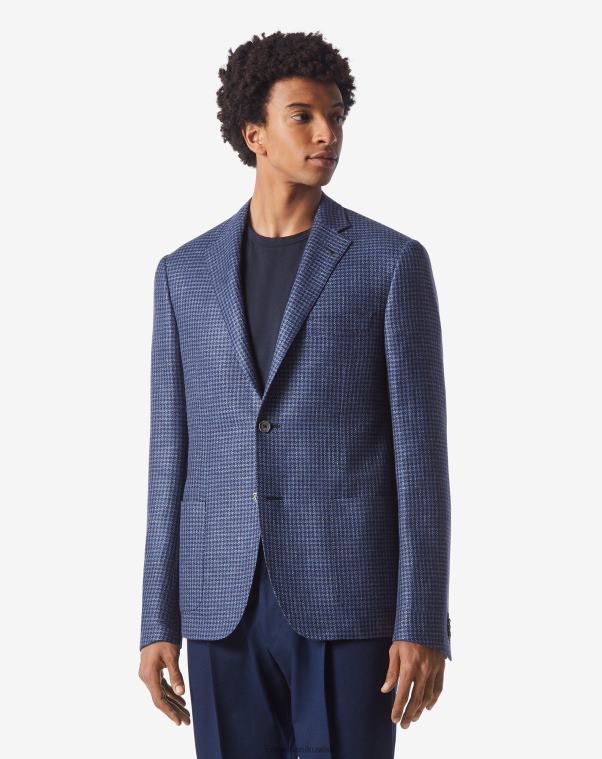 رجال Corneliani أزرق سترة من الصوف والكتان ذات زرين ملابس Z2F6851