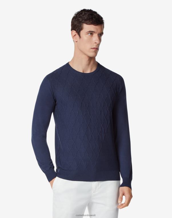 رجال Corneliani أزرق سترة من القطن والحرير بياقة دائرية ملابس Z2F68128