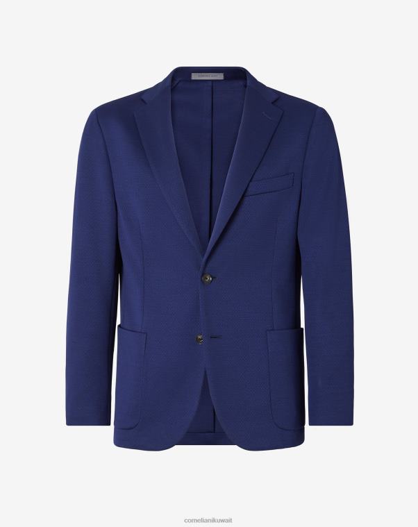 رجال Corneliani أزرق سترة من القطن والصوف ذات زرين ملابس Z2F6852