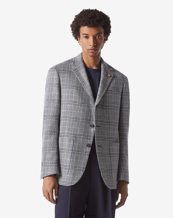 رجال Corneliani أزرق سترة من القطن والكتان بثلاثة أزرار ملابس Z2F6868