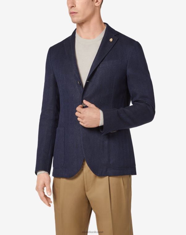 رجال Corneliani أزرق سترة من القطن والكتان بزرين ملابس Z2F6848