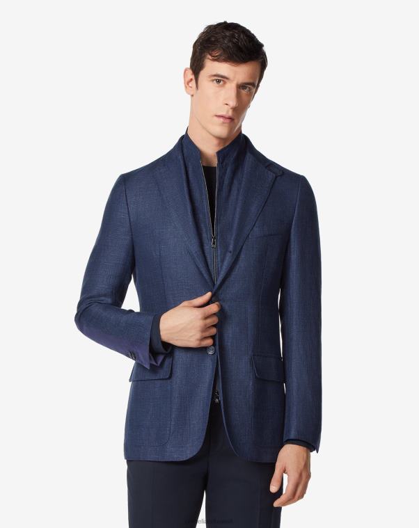 رجال Corneliani أزرق سترة من الكتان والصوف بثلاثة أزرار ملابس Z2F6873